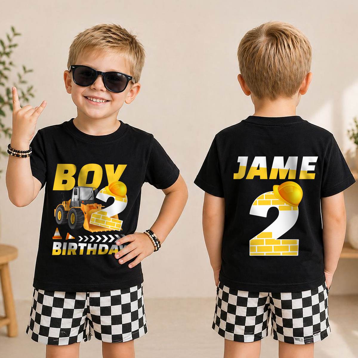 Custom Name I'm 2 and Digging It 2nd Birthday Shirt, Construction Truck — product view 3