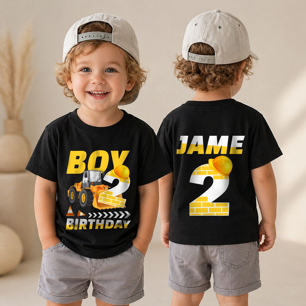 Custom Name I'm 2 and Digging It 2nd Birthday Shirt, Construction Truck — product view 4