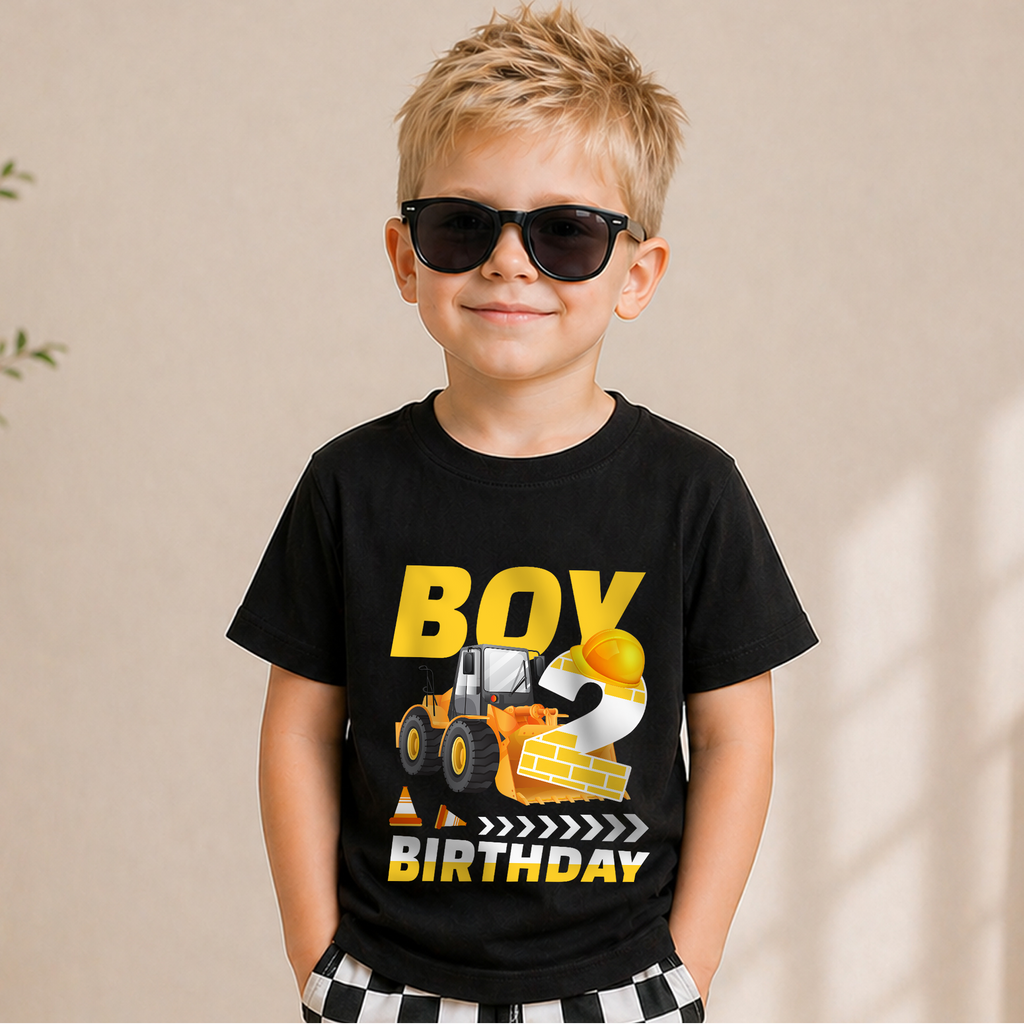 Custom Name I'm 2 and Digging It 2nd Birthday Shirt, Construction Truck — product view 5