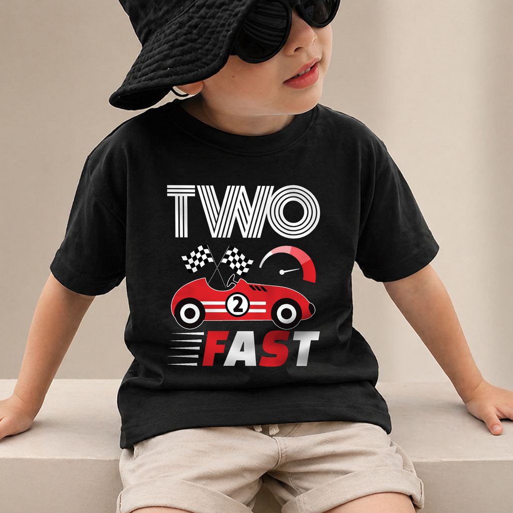 Custom Name Racing Birthday Boy Shirt 2, TWO FAST — product view 2