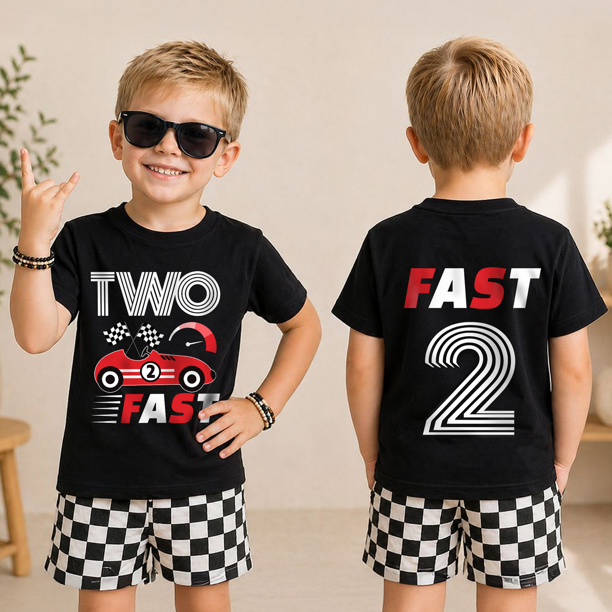 Custom Name Racing Birthday Boy Shirt 2, TWO FAST — product view 3