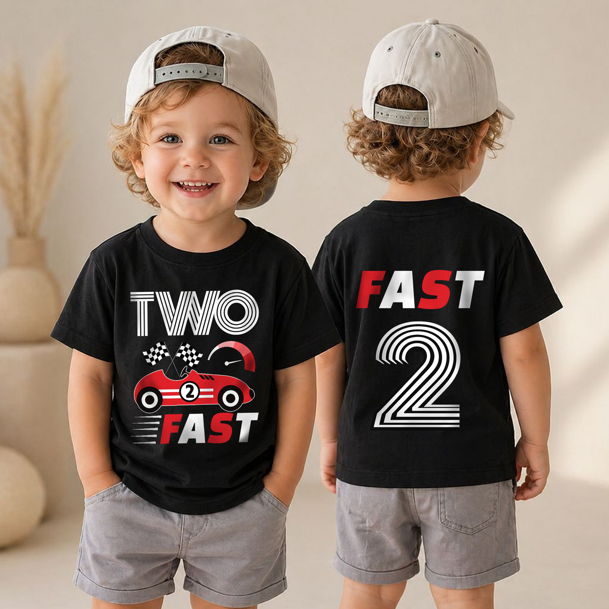 Custom Name Racing Birthday Boy Shirt 2, TWO FAST — product view 4
