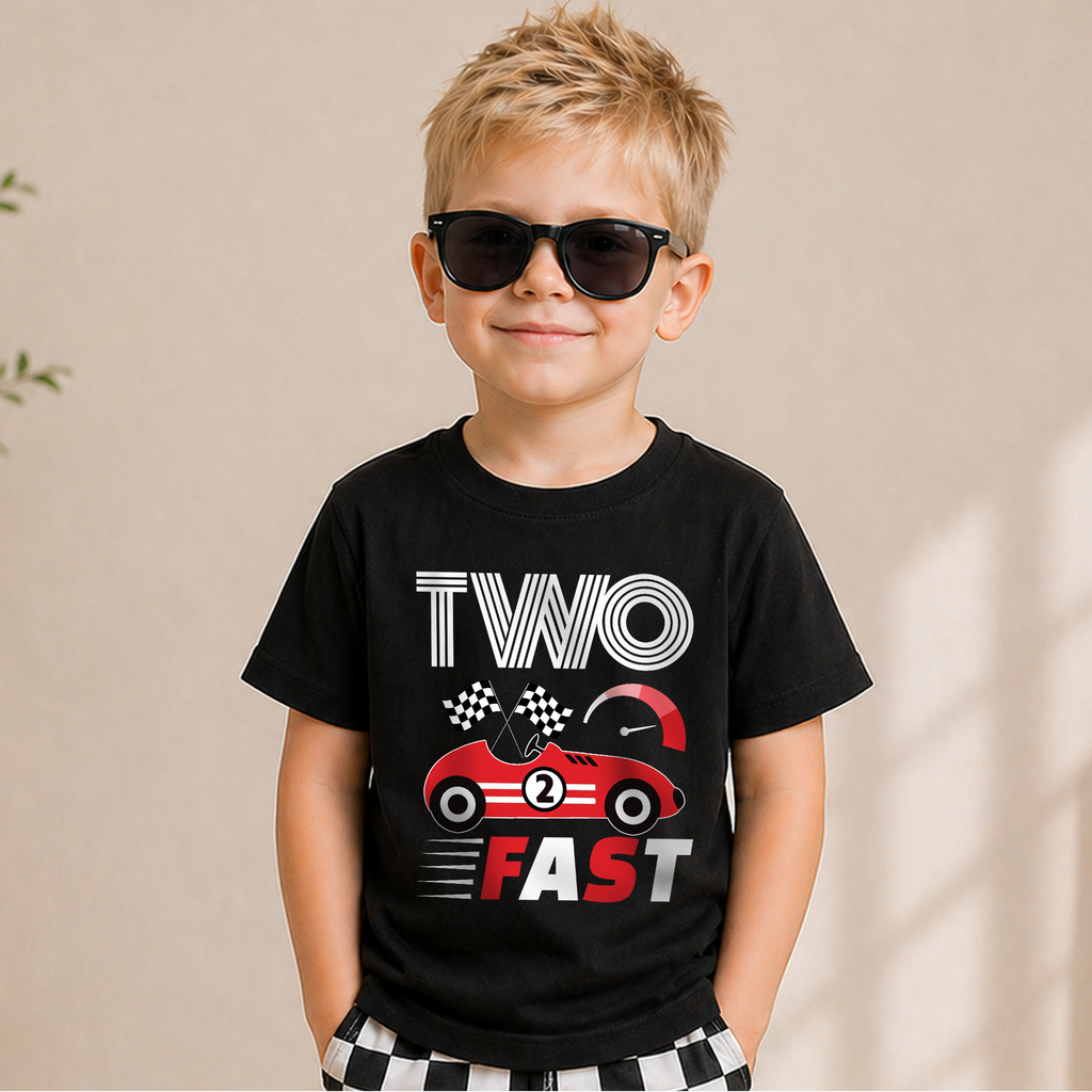Custom Name Racing Birthday Boy Shirt 2, TWO FAST — product view 5