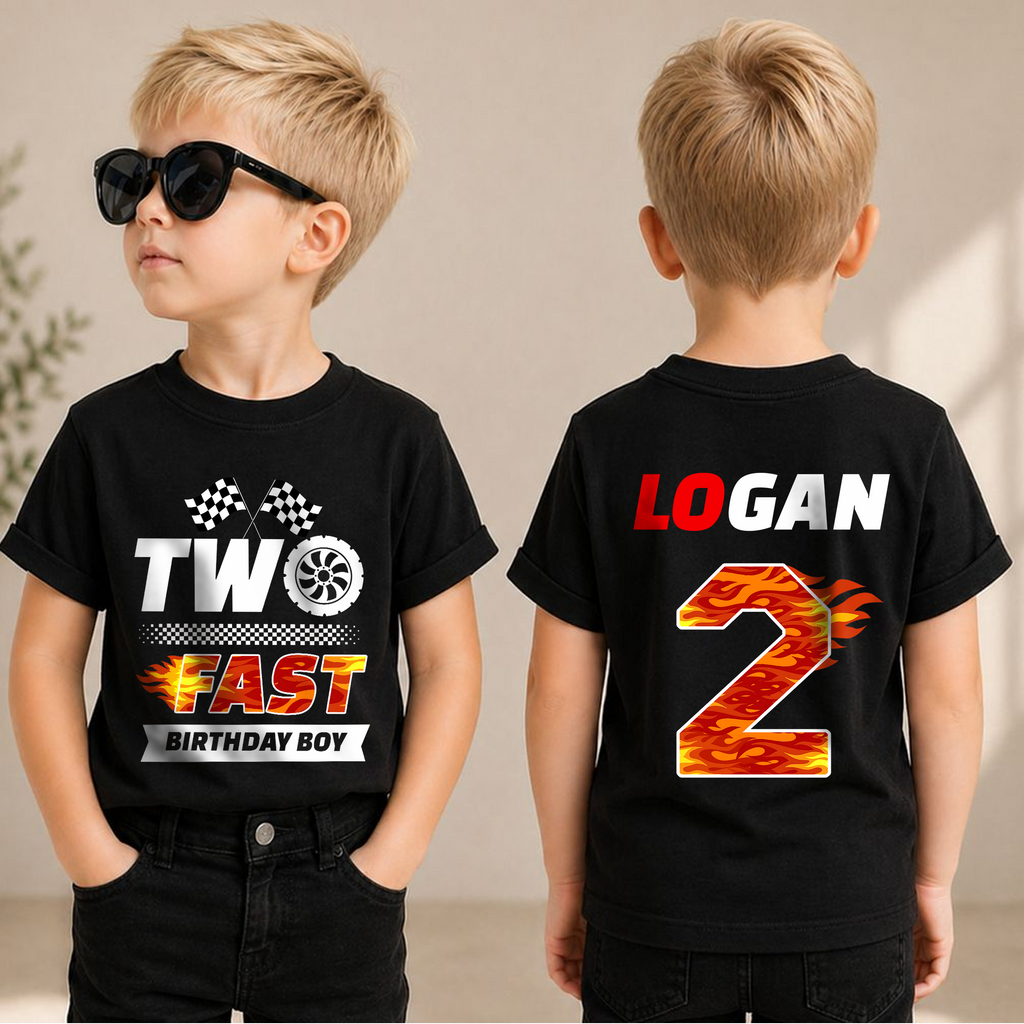 Custom Racing Birthday Boy Shirt 2, TWO FAST — product view 1