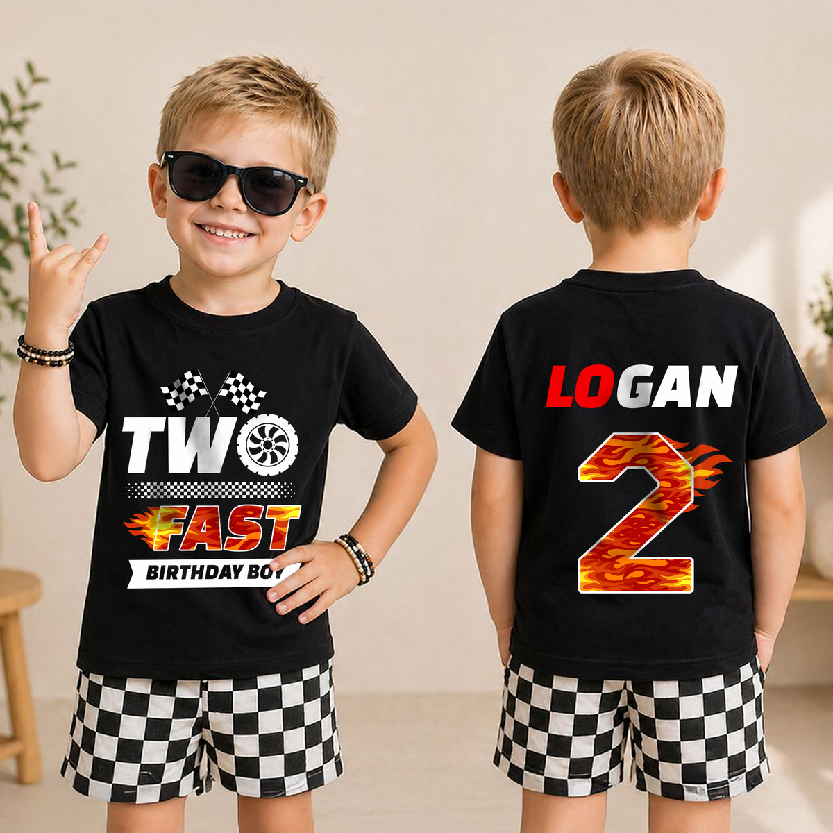 Custom Racing Birthday Boy Shirt 2, TWO FAST — product view 3