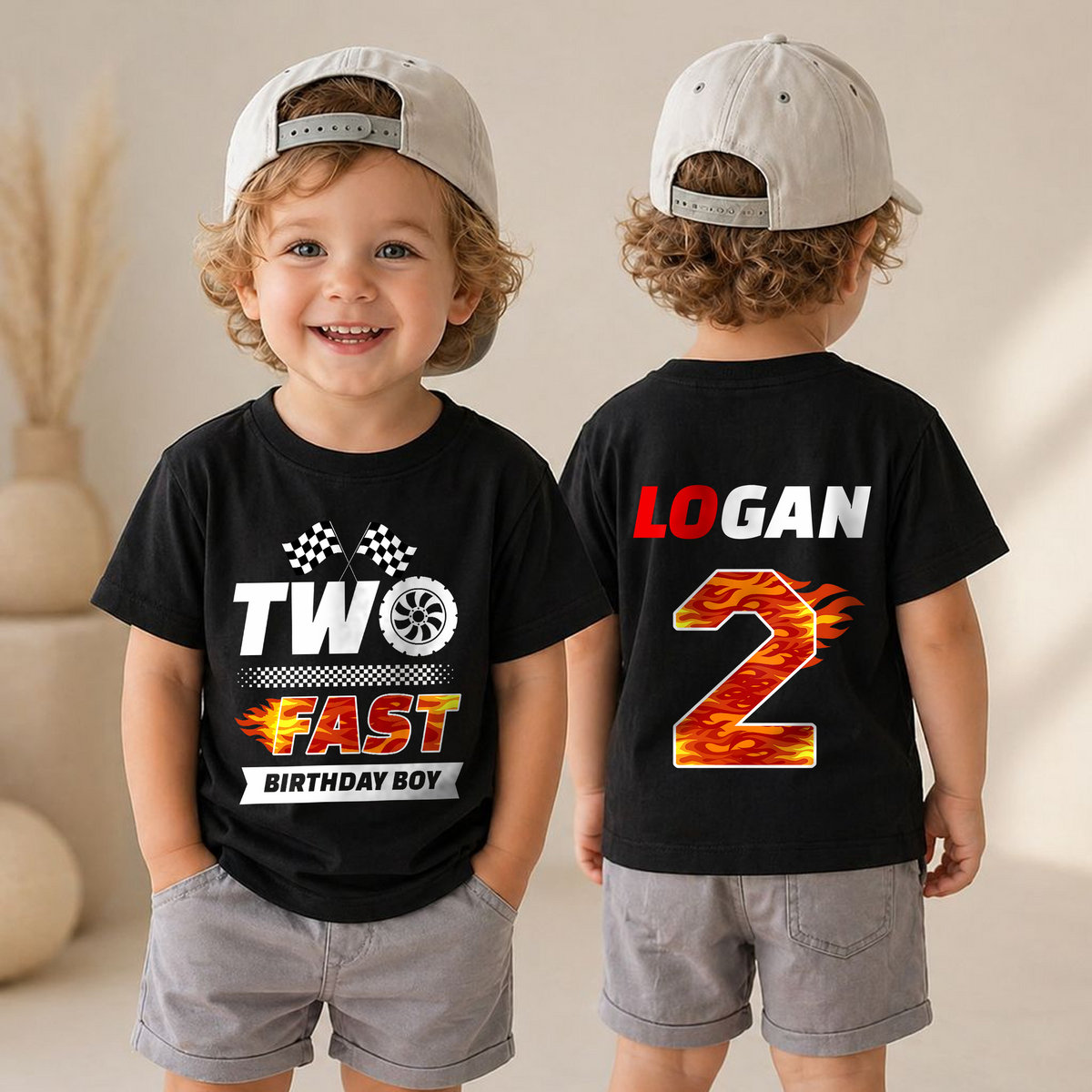 Custom Racing Birthday Boy Shirt 2, TWO FAST — product view 4