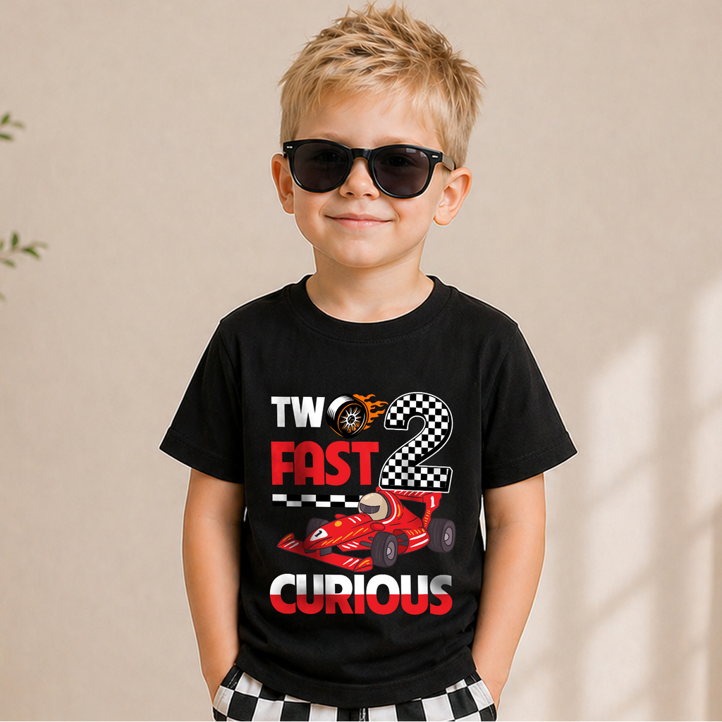 Boys Custom Racing Birthday Boy Shirt 2, Two Fast 2 Curious — product view 5