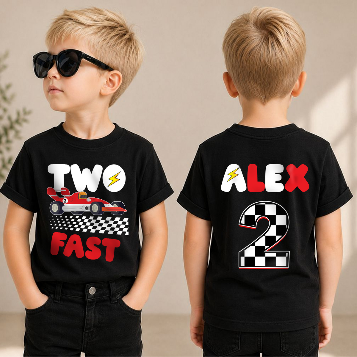 Toddler Personalized Racing Birthday Boy Shirt 2 — product view 1