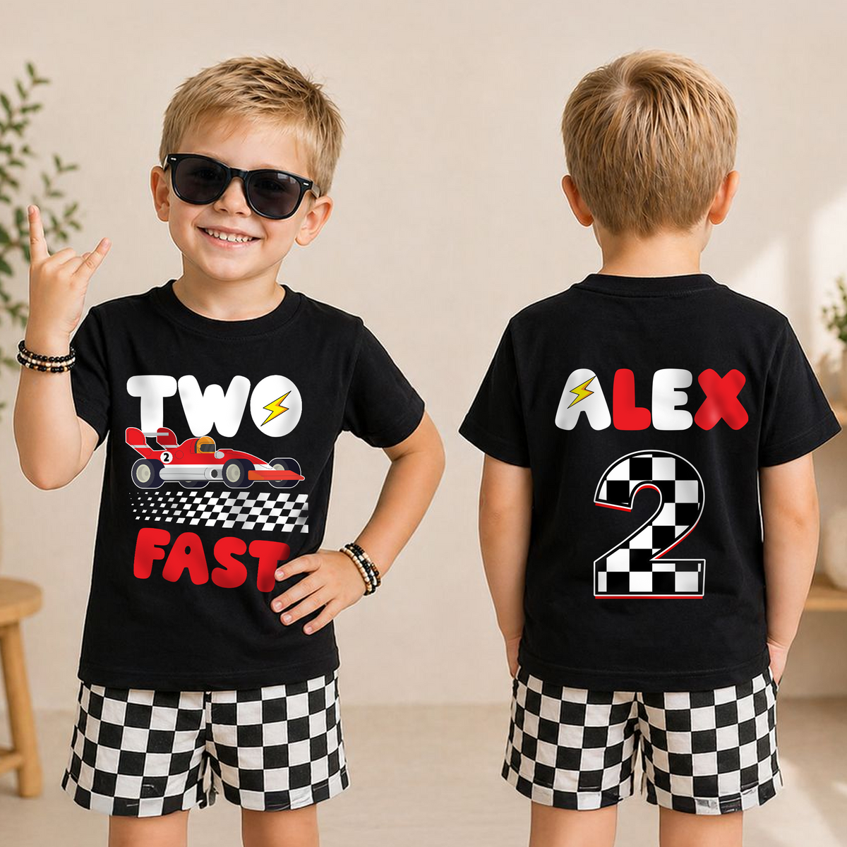 Toddler Personalized Racing Birthday Boy Shirt 2 — product view 3