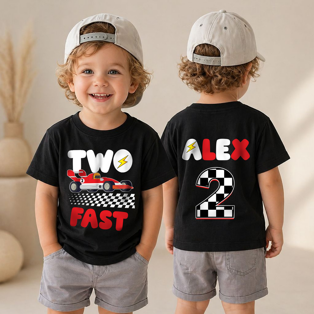 Toddler Personalized Racing Birthday Boy Shirt 2 — product view 4