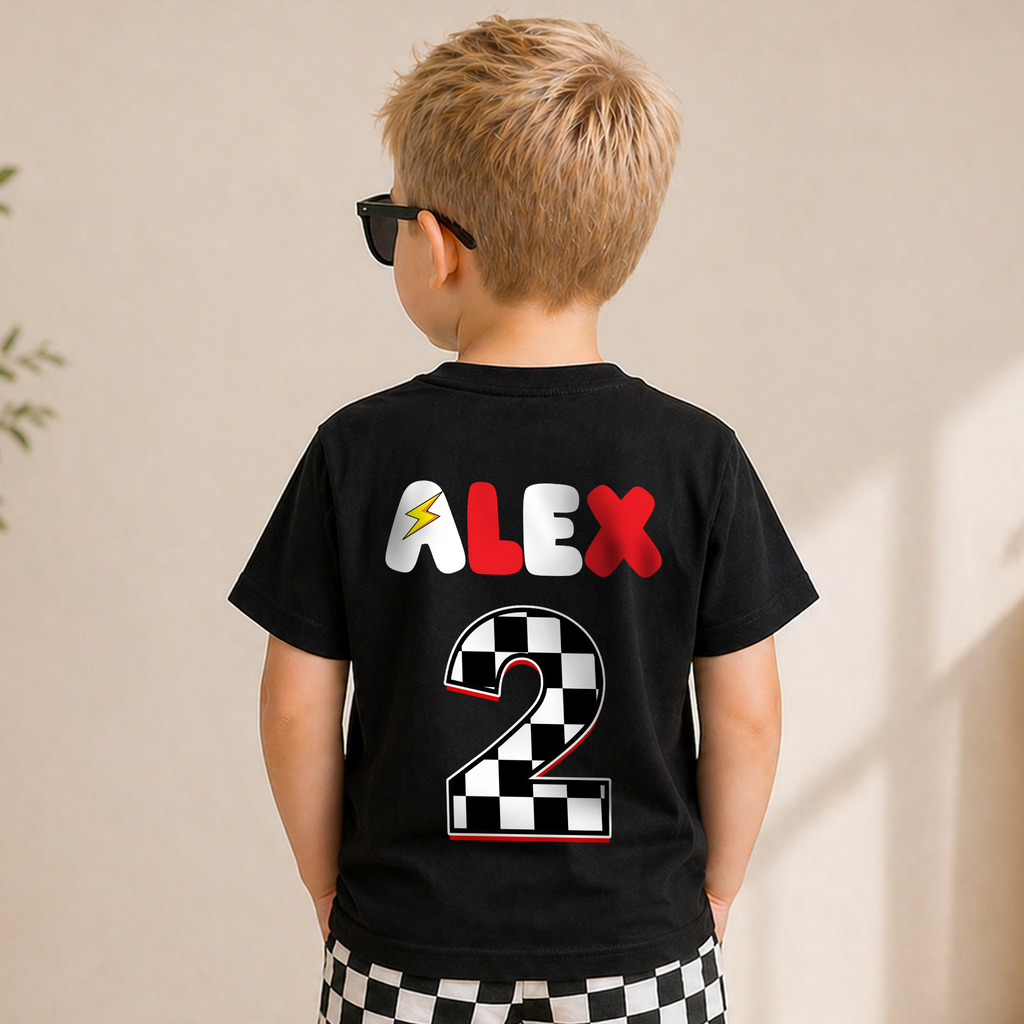 Toddler Personalized Racing Birthday Boy Shirt 2 — product view 6