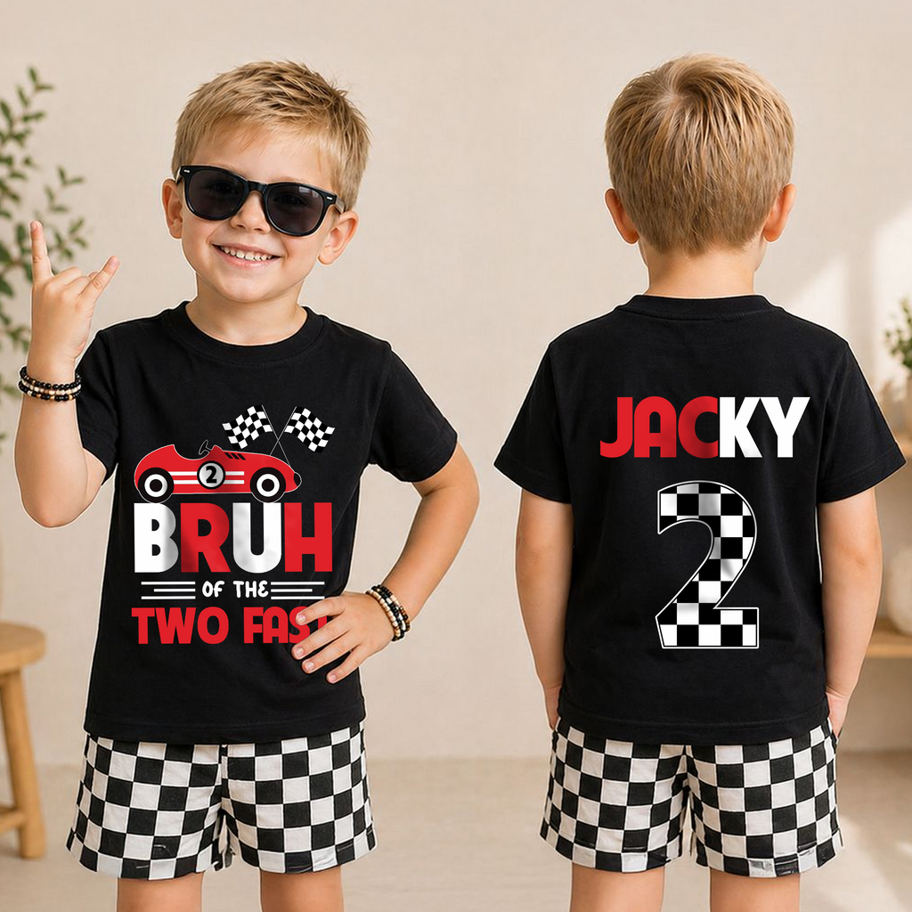 Boys Personalized Racing Birthday Boy Shirt 2, TWO FAST — product view 3