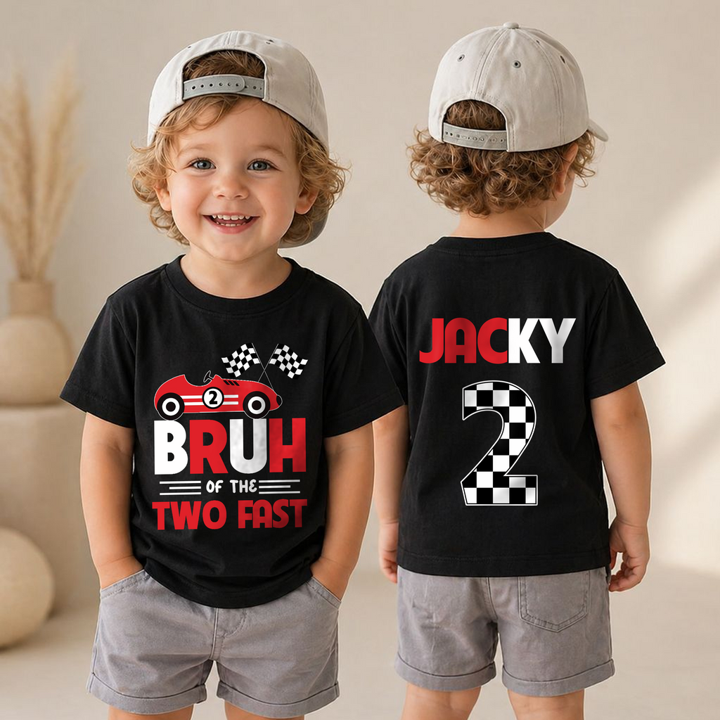 Boys Personalized Racing Birthday Boy Shirt 2, TWO FAST — product view 4