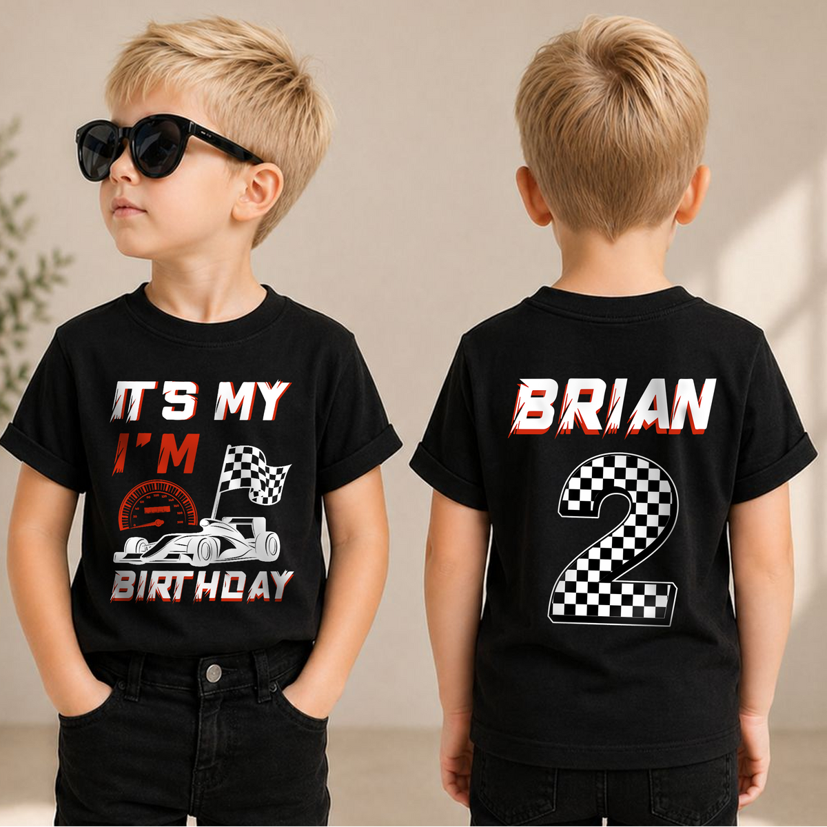 Custom Name TWO FAST Birthday Outfit Boy, Racing — product view 1