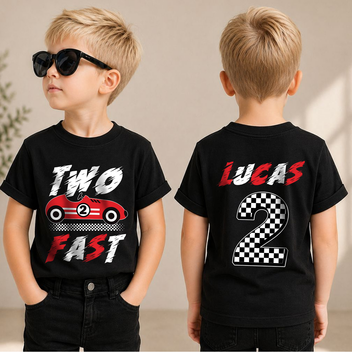 Boys Custom TWO FAST Birthday Outfit Boy, Racing — product view 1