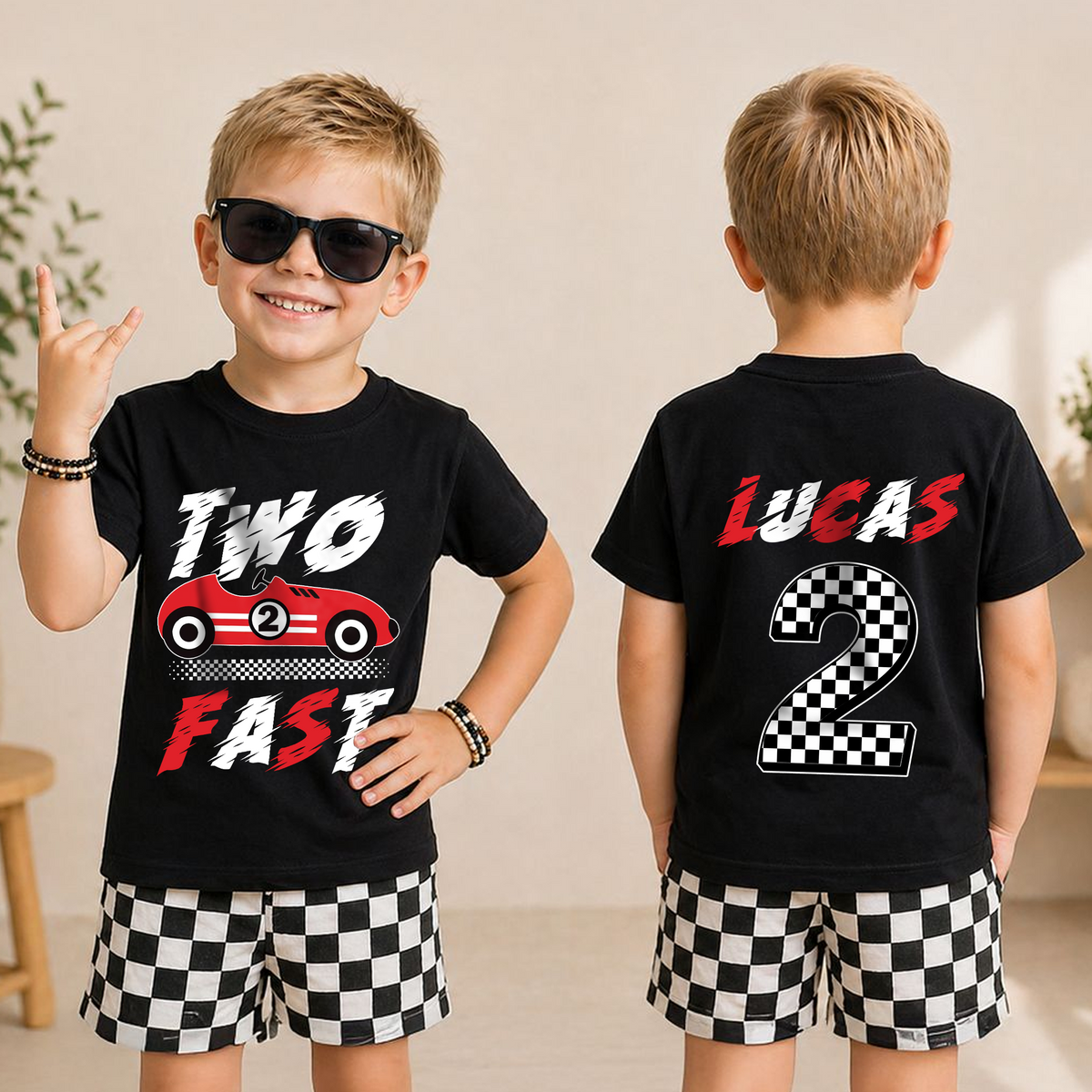 Boys Custom TWO FAST Birthday Outfit Boy, Racing — product view 3
