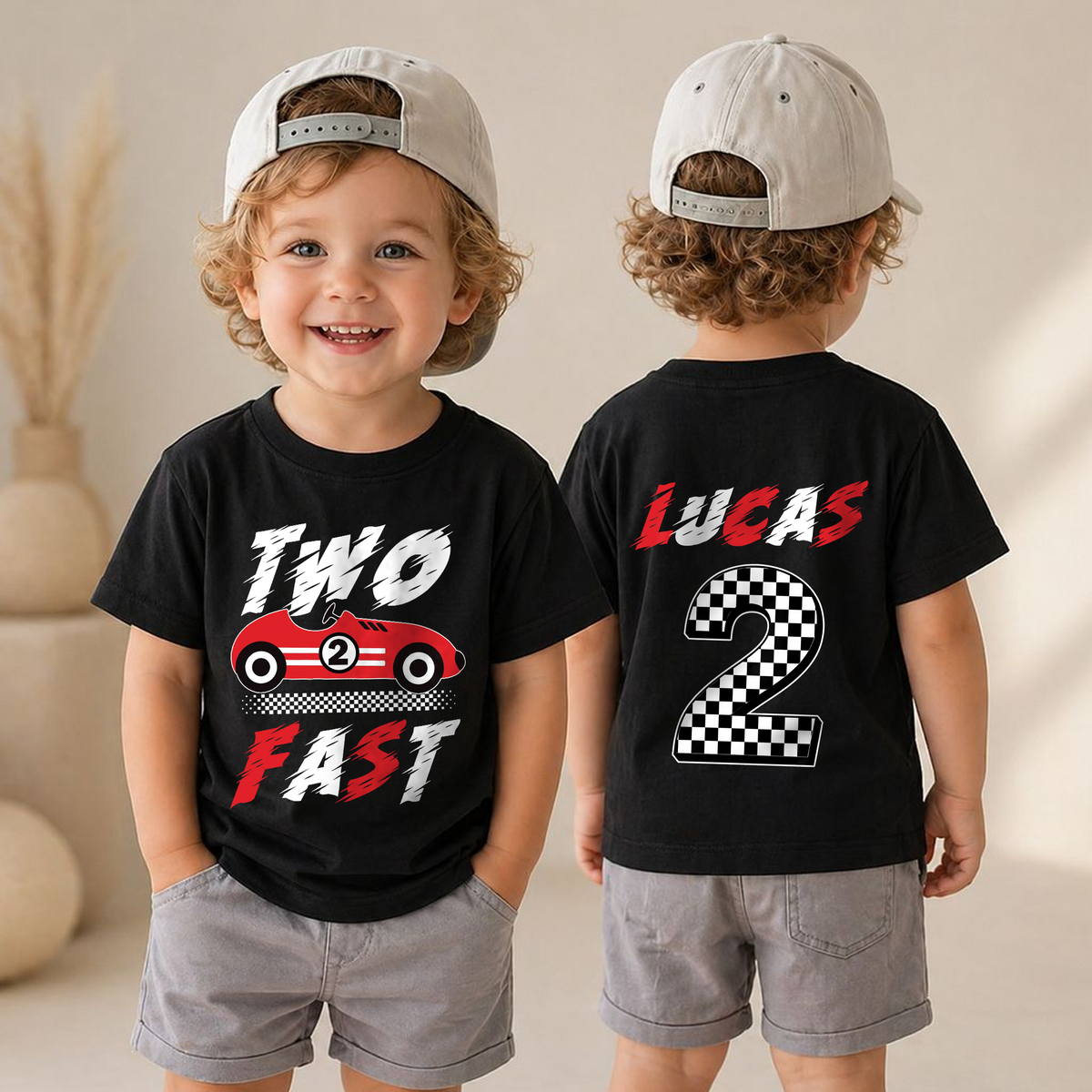 Boys Custom TWO FAST Birthday Outfit Boy, Racing — product view 4