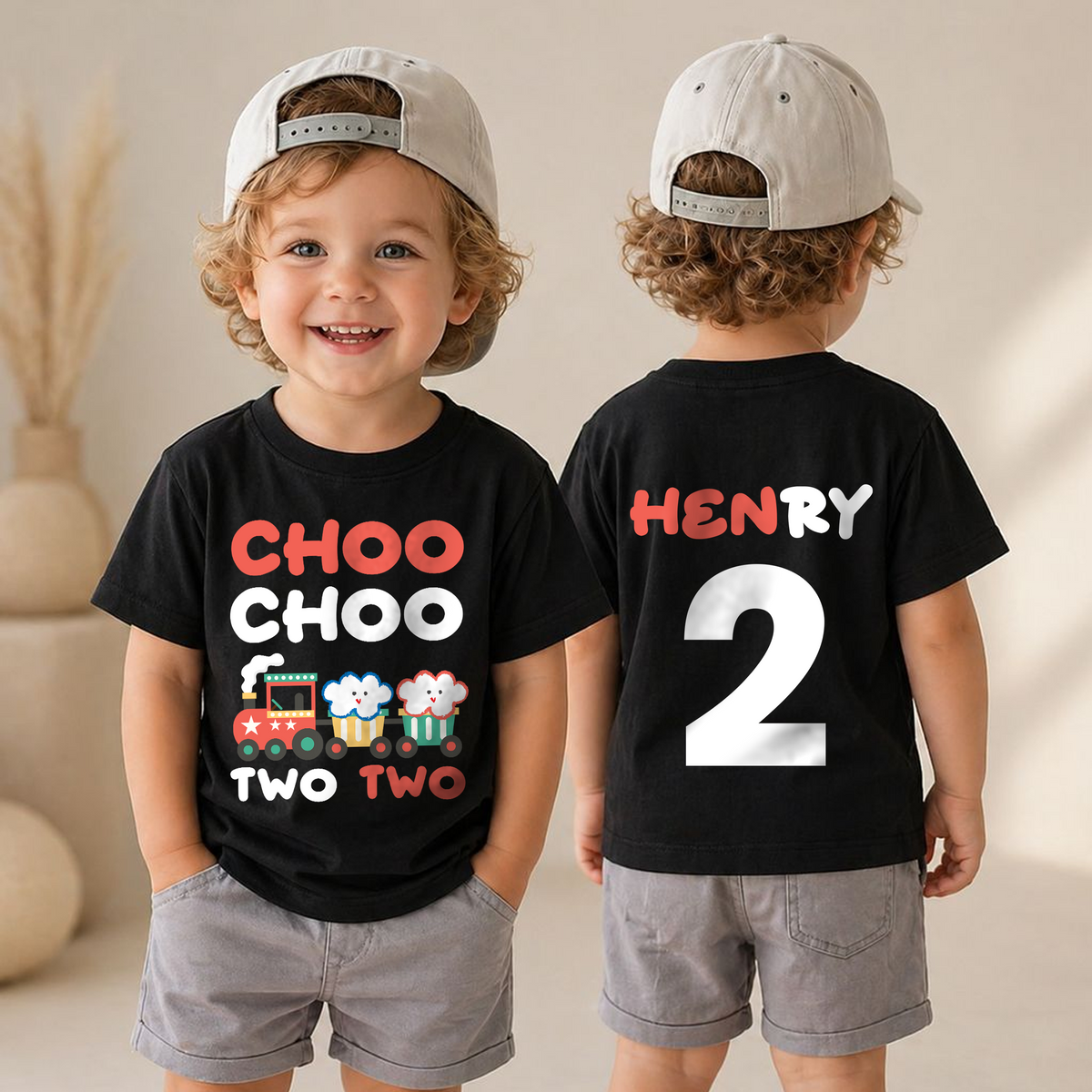 Custom Name Train 2nd Birthday Shirt Boy, Choo Choo Two Two — product view 4