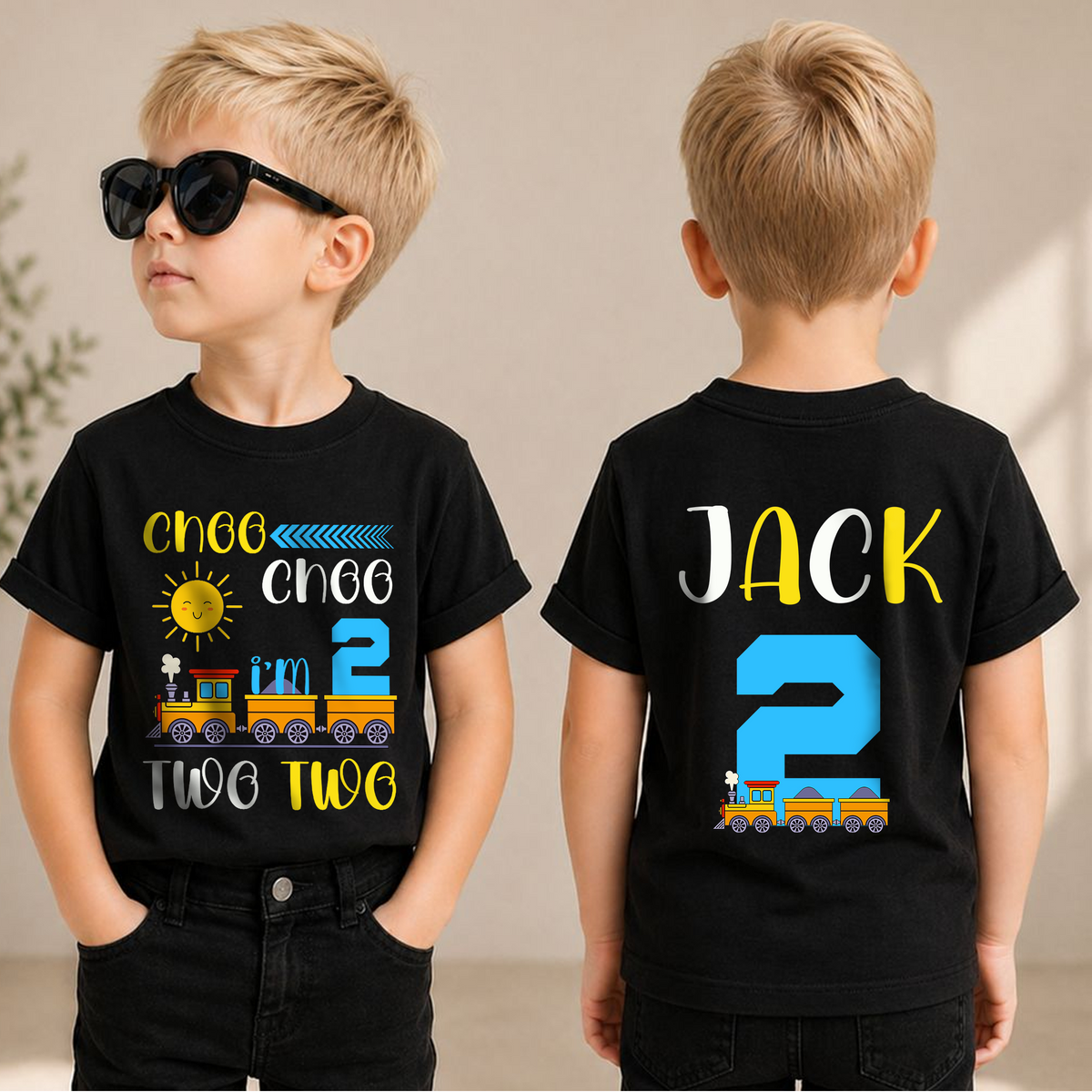 Custom Train 2nd Birthday Shirt Boy, Choo Choo I'm 2 — product view 1