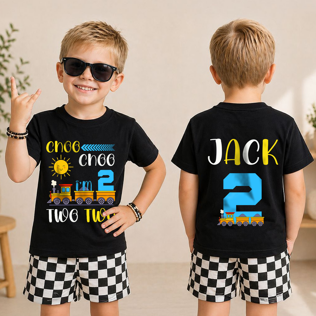 Custom Train 2nd Birthday Shirt Boy, Choo Choo I'm 2 — product view 3