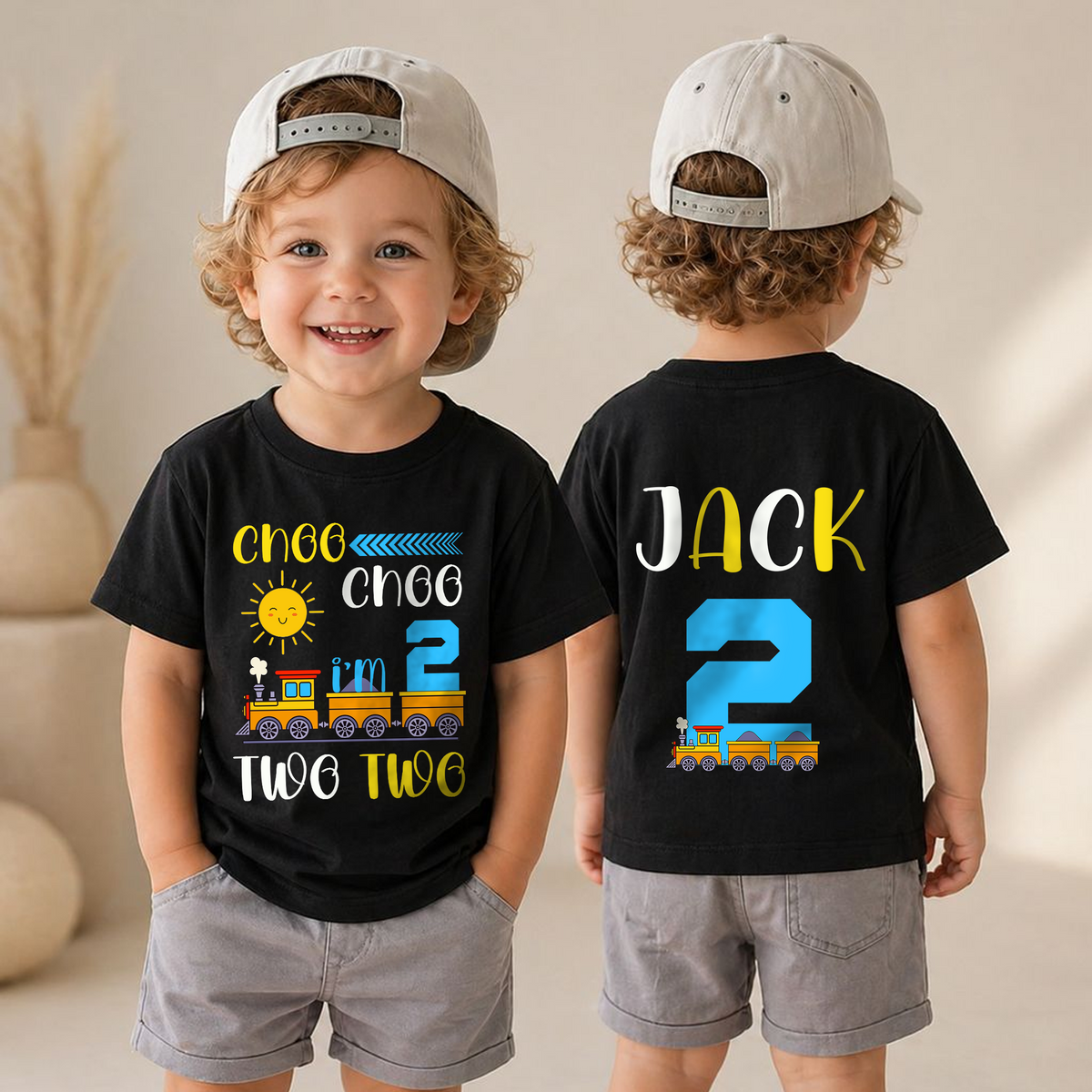 Custom Train 2nd Birthday Shirt Boy, Choo Choo I'm 2 — product view 4