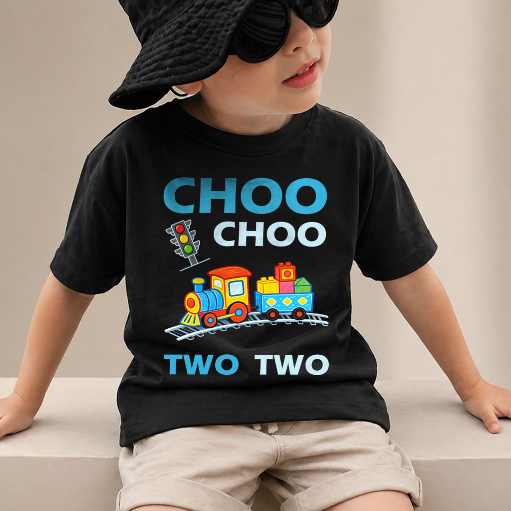 Boys Custom Train 2nd Birthday Shirt Boy, Choo Choo Two Two — product view 2