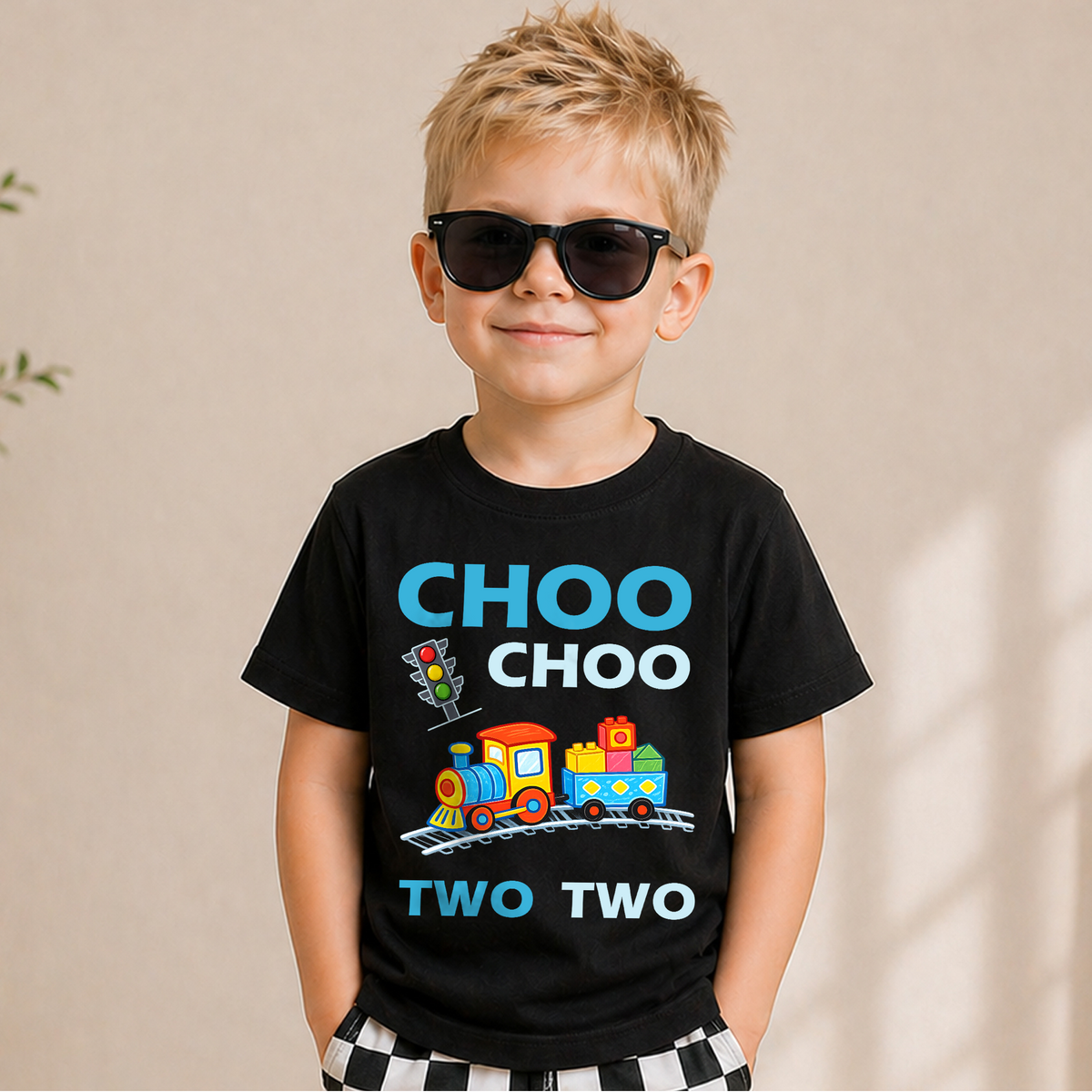 Boys Custom Train 2nd Birthday Shirt Boy, Choo Choo Two Two — product view 5