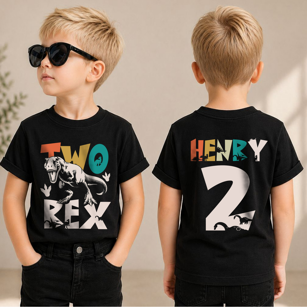 Boys Personalized Two Rex Birthday Outfit Boy, Dinosaur — product view 1