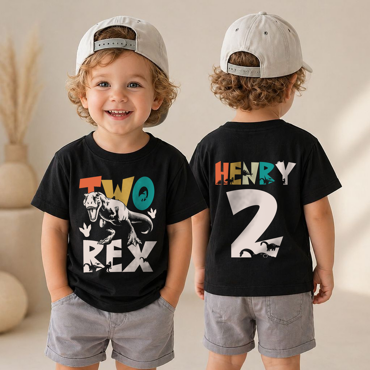 Boys Personalized Two Rex Birthday Outfit Boy, Dinosaur — product view 4