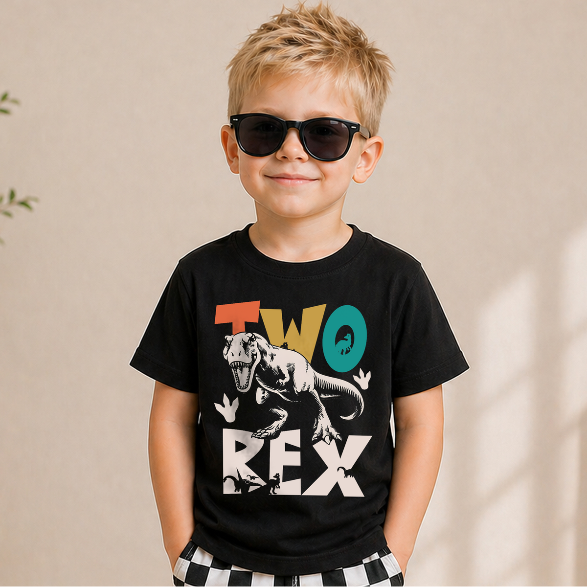 Boys Personalized Two Rex Birthday Outfit Boy, Dinosaur — product view 5