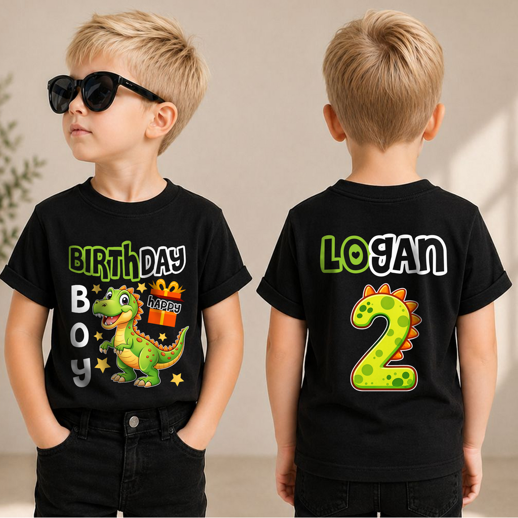 Personalized Two Rex 2nd Birthday Shirt for Boys, T-Rex — product view 1
