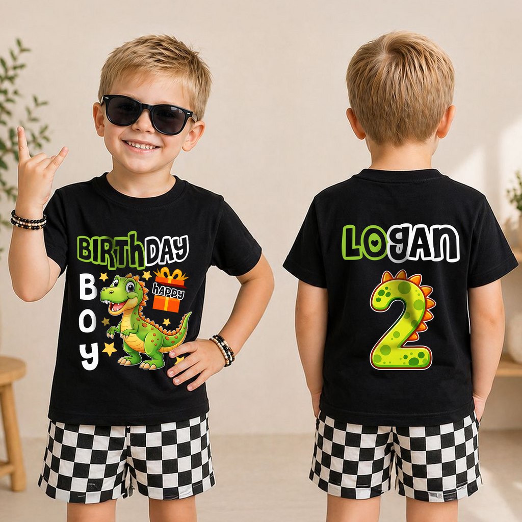 Personalized Two Rex 2nd Birthday Shirt for Boys, T-Rex — product view 3