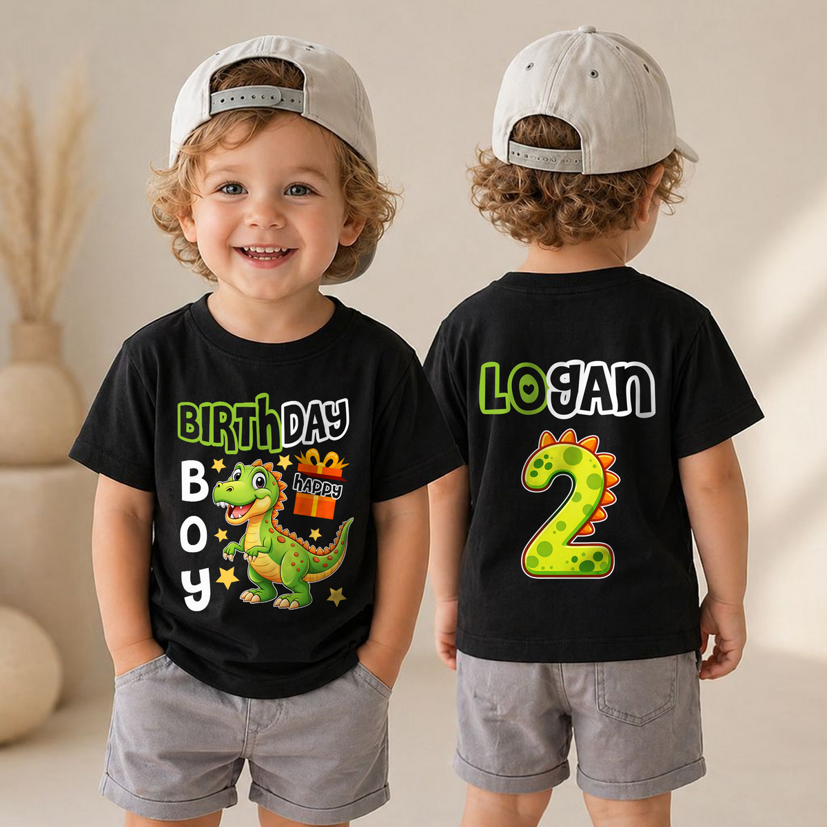 Personalized Two Rex 2nd Birthday Shirt for Boys, T-Rex — product view 4