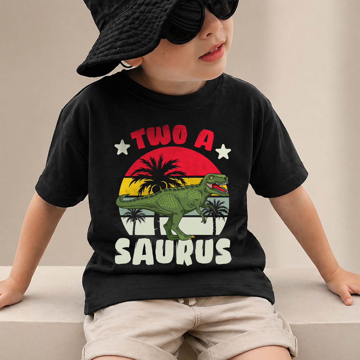 Custom Name Two-A Saurus 2nd Birthday Shirt for Boys, T-Rex — product view 2