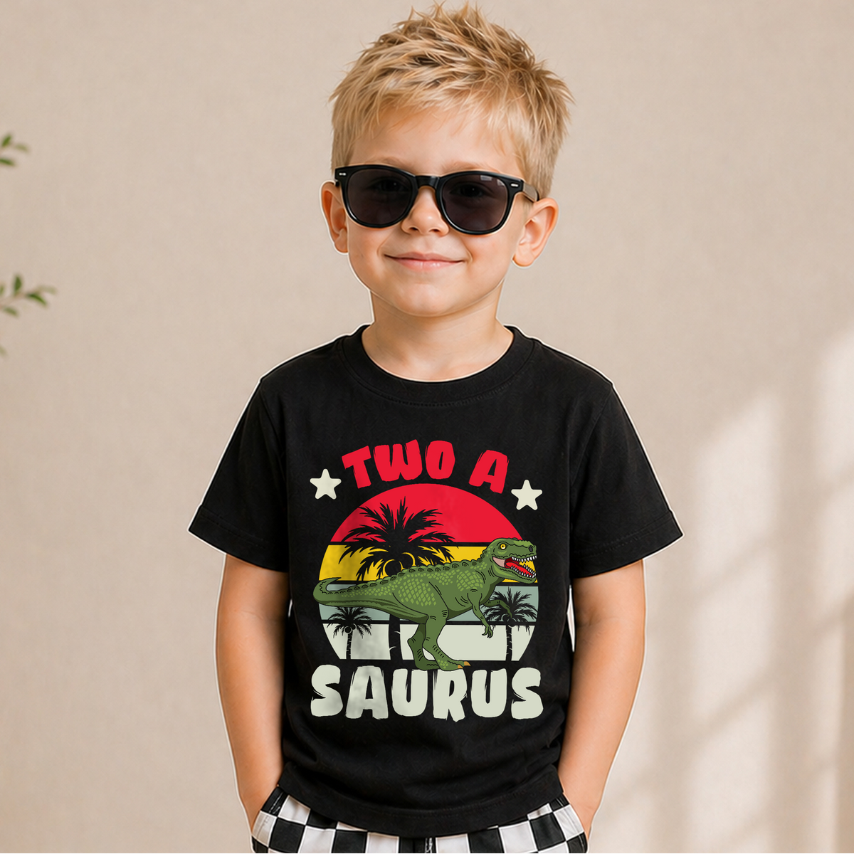 Custom Name Two-A Saurus 2nd Birthday Shirt for Boys, T-Rex — product view 5