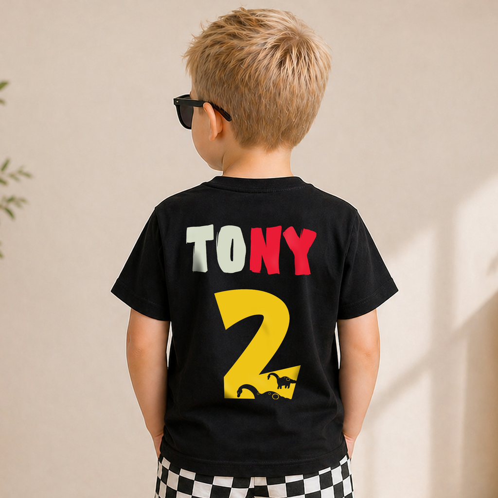 Custom Name Two-A Saurus 2nd Birthday Shirt for Boys, T-Rex — product view 6