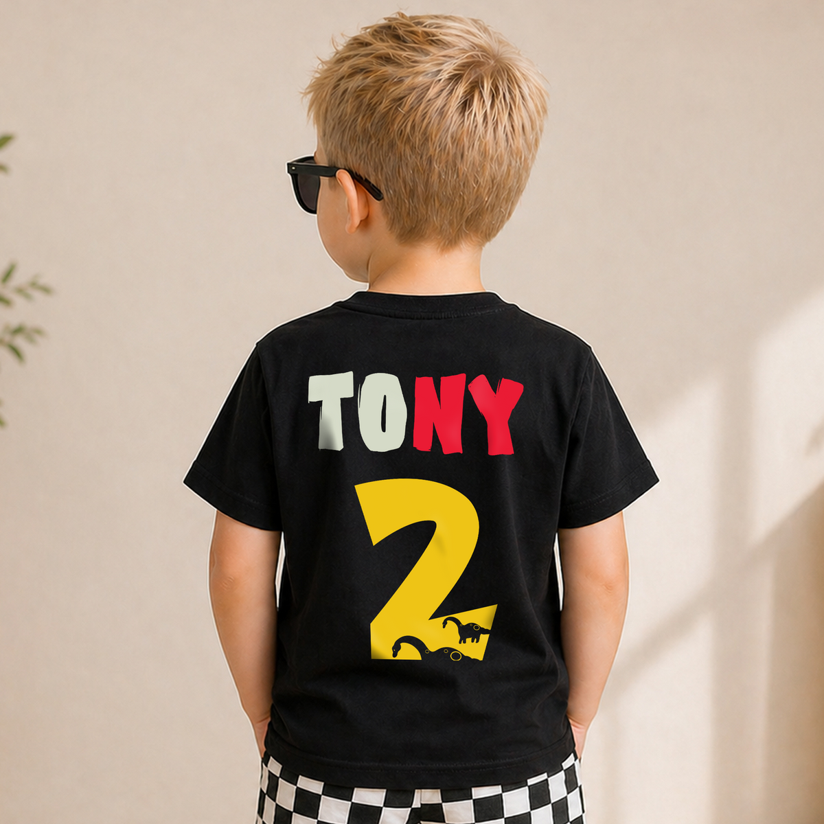 Custom Name Two-A Saurus 2nd Birthday Shirt for Boys, T-Rex — product view 6