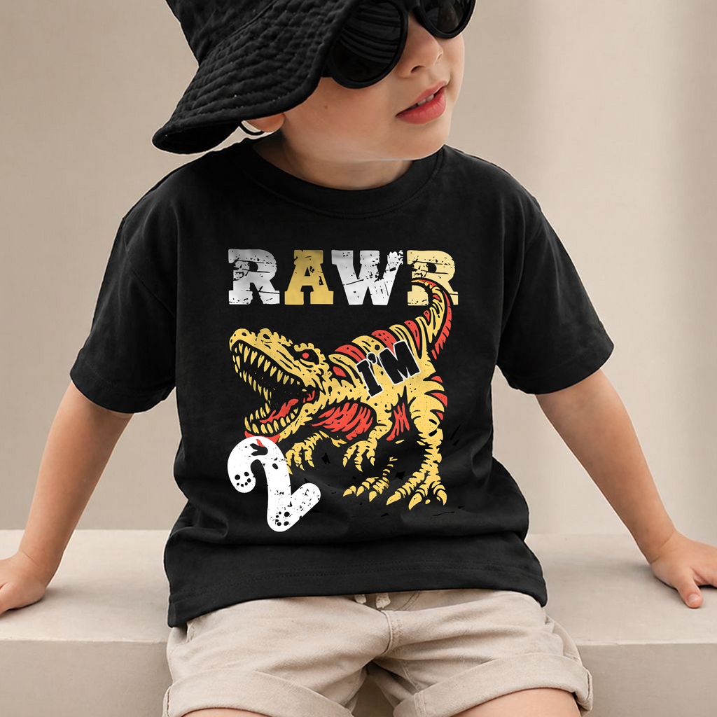 Custom Rawr I'm 2 2nd Birthday Shirt for Boys, T-Rex — product view 2