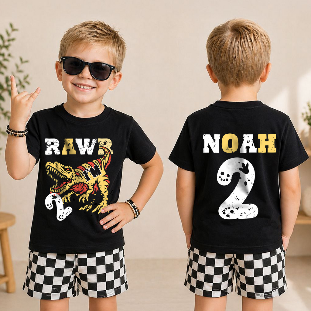 Custom Rawr I'm 2 2nd Birthday Shirt for Boys, T-Rex — product view 3
