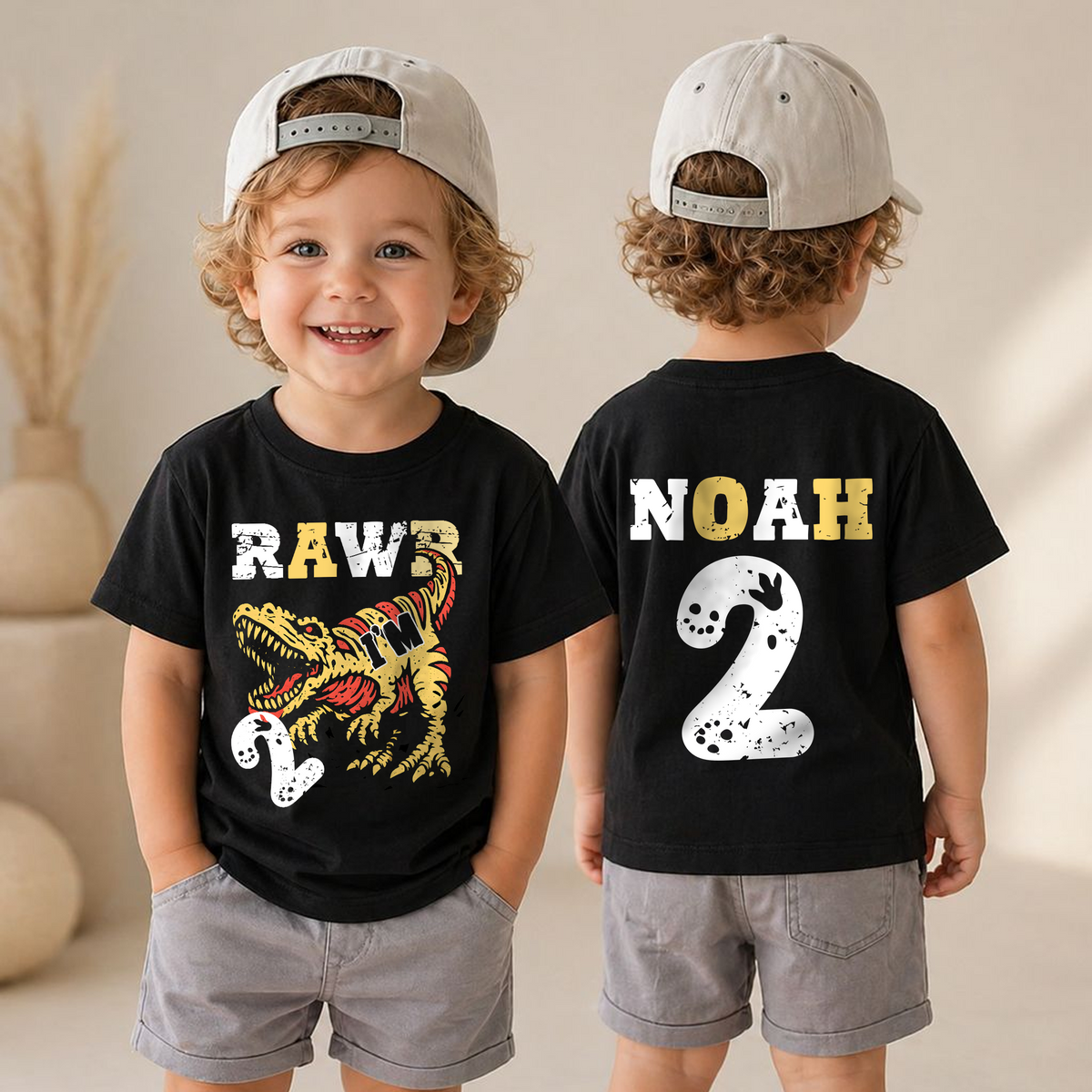 Custom Rawr I'm 2 2nd Birthday Shirt for Boys, T-Rex — product view 4