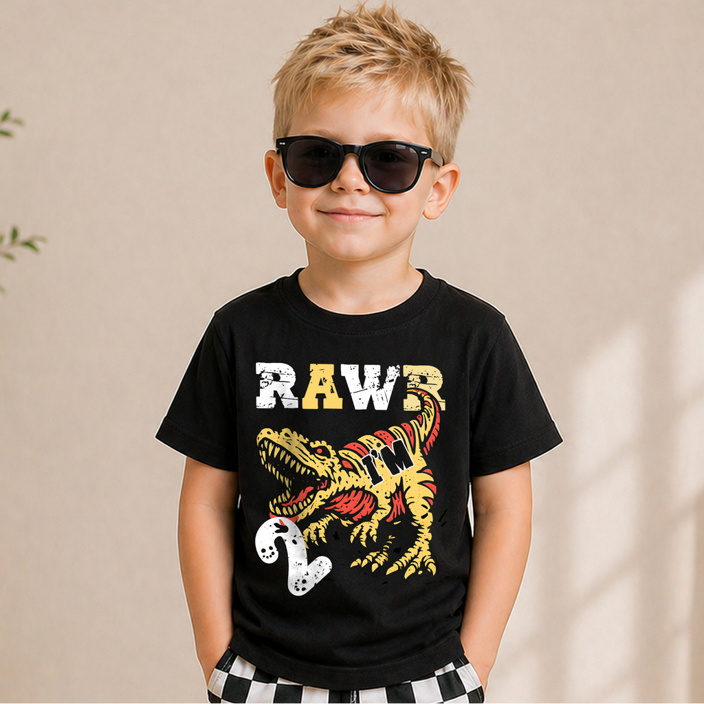 Custom Rawr I'm 2 2nd Birthday Shirt for Boys, T-Rex — product view 5