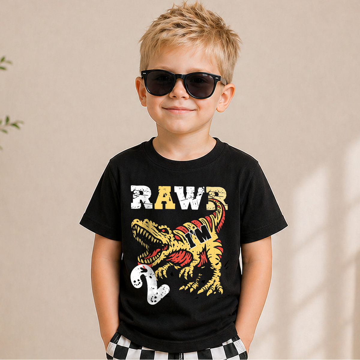 Custom Rawr I'm 2 2nd Birthday Shirt for Boys, T-Rex — product view 5