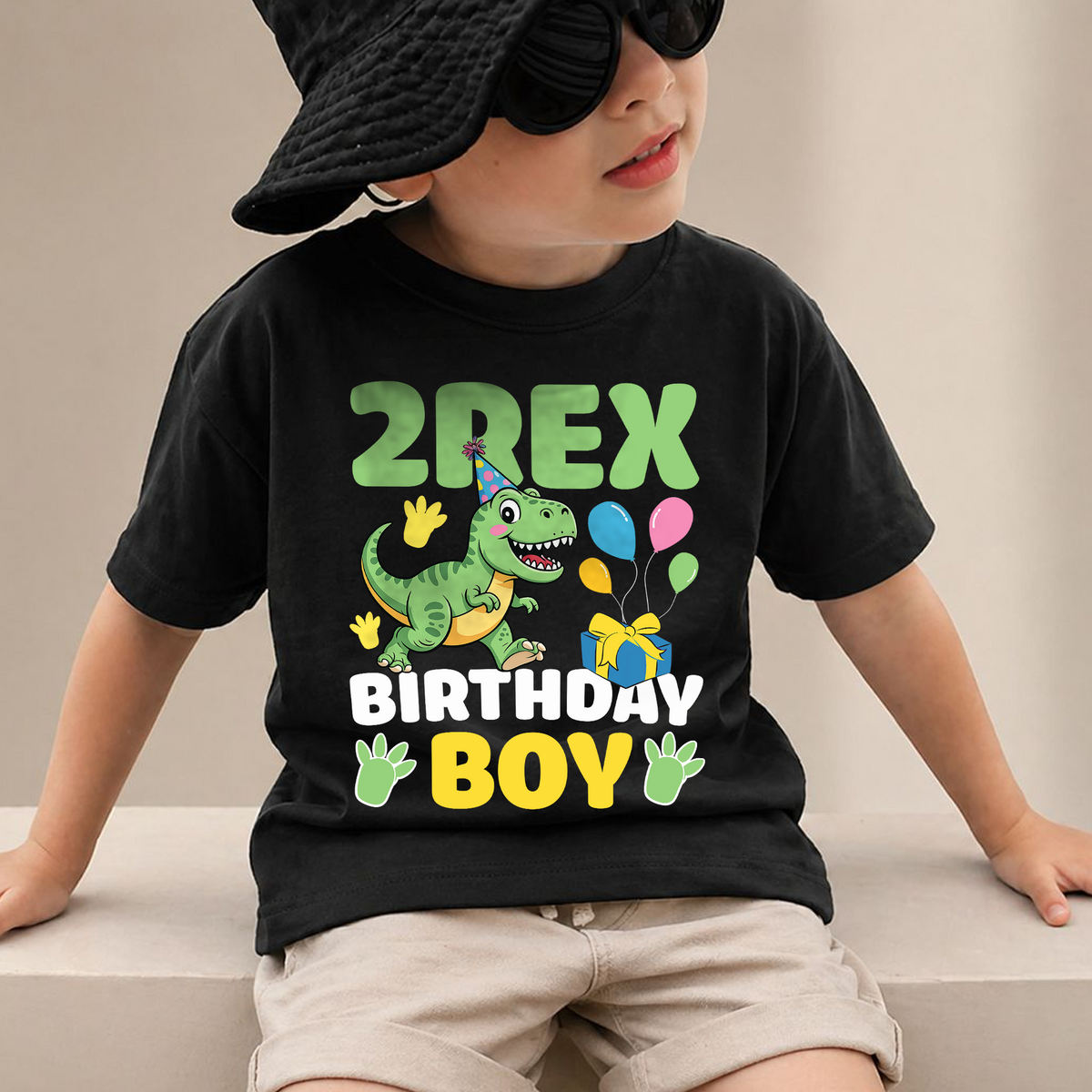Boys Custom Two Rex 2nd Birthday Shirt for Boys, T-Rex — product view 2
