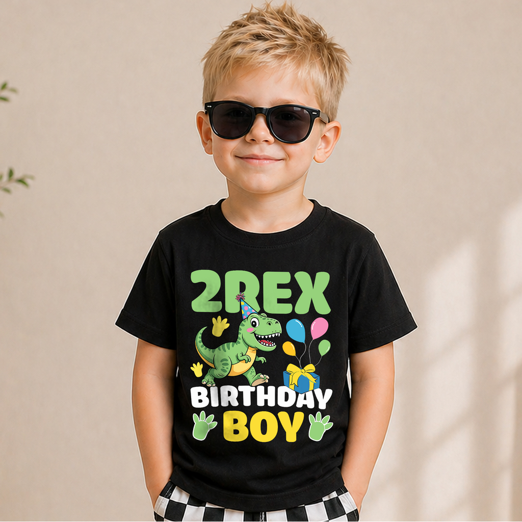 Boys Custom Two Rex 2nd Birthday Shirt for Boys, T-Rex — product view 5