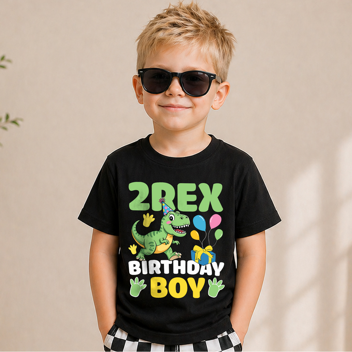 Boys Custom Two Rex 2nd Birthday Shirt for Boys, T-Rex — product view 5