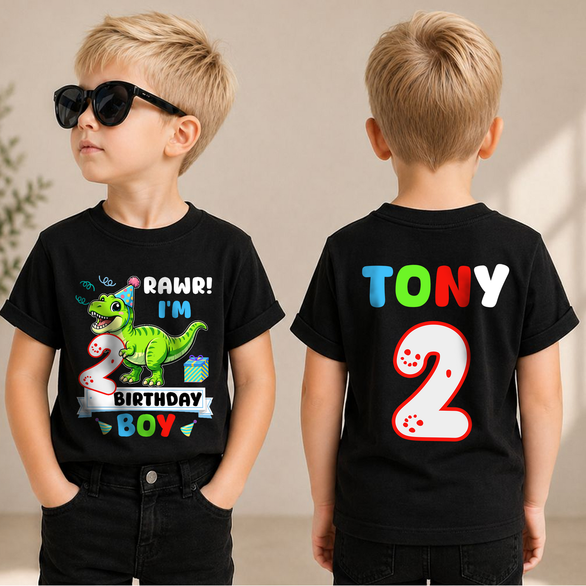 Toddler Personalized Rawr I'm 2 2nd Birthday Shirt for Boys — product view 1