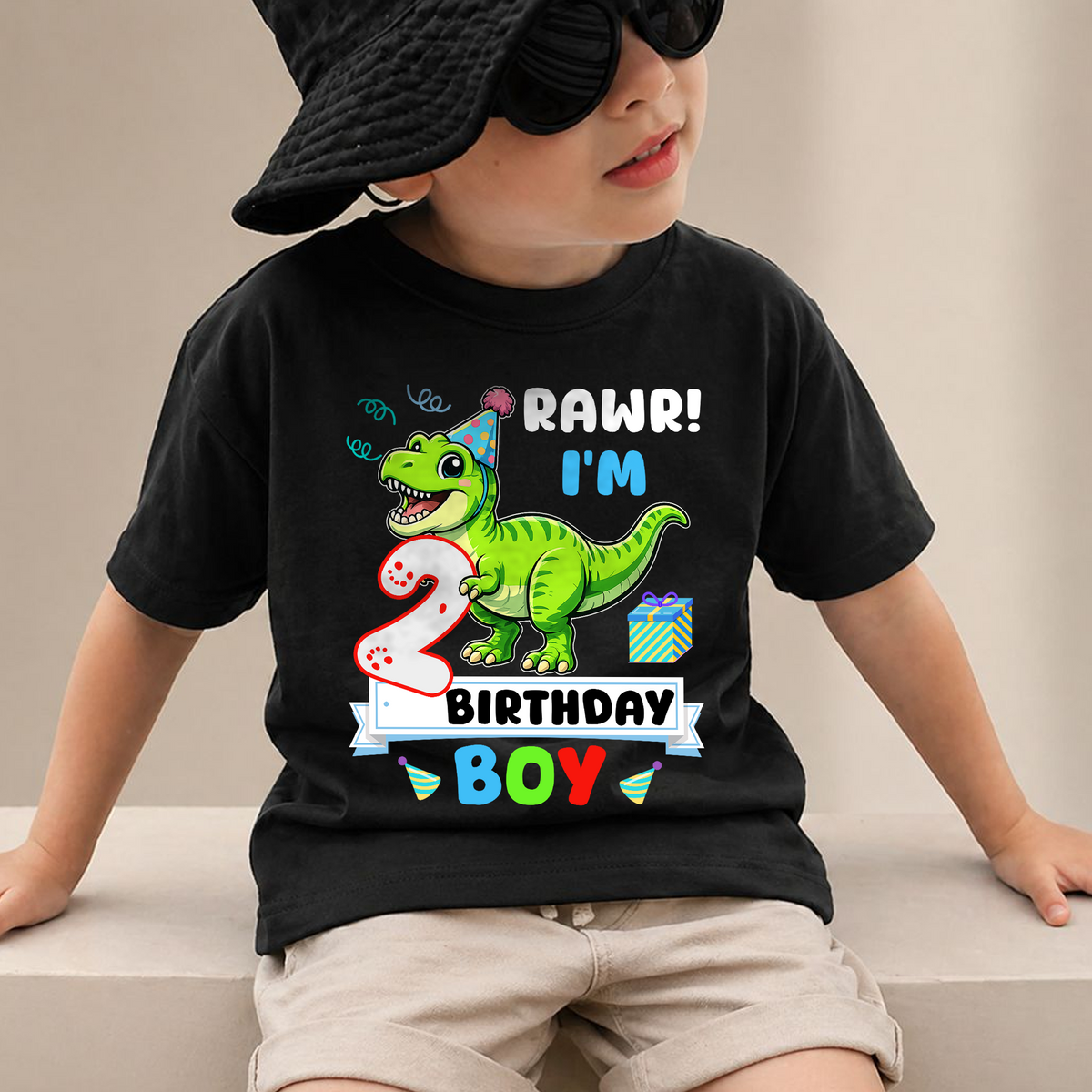 Toddler Personalized Rawr I'm 2 2nd Birthday Shirt for Boys — product view 2