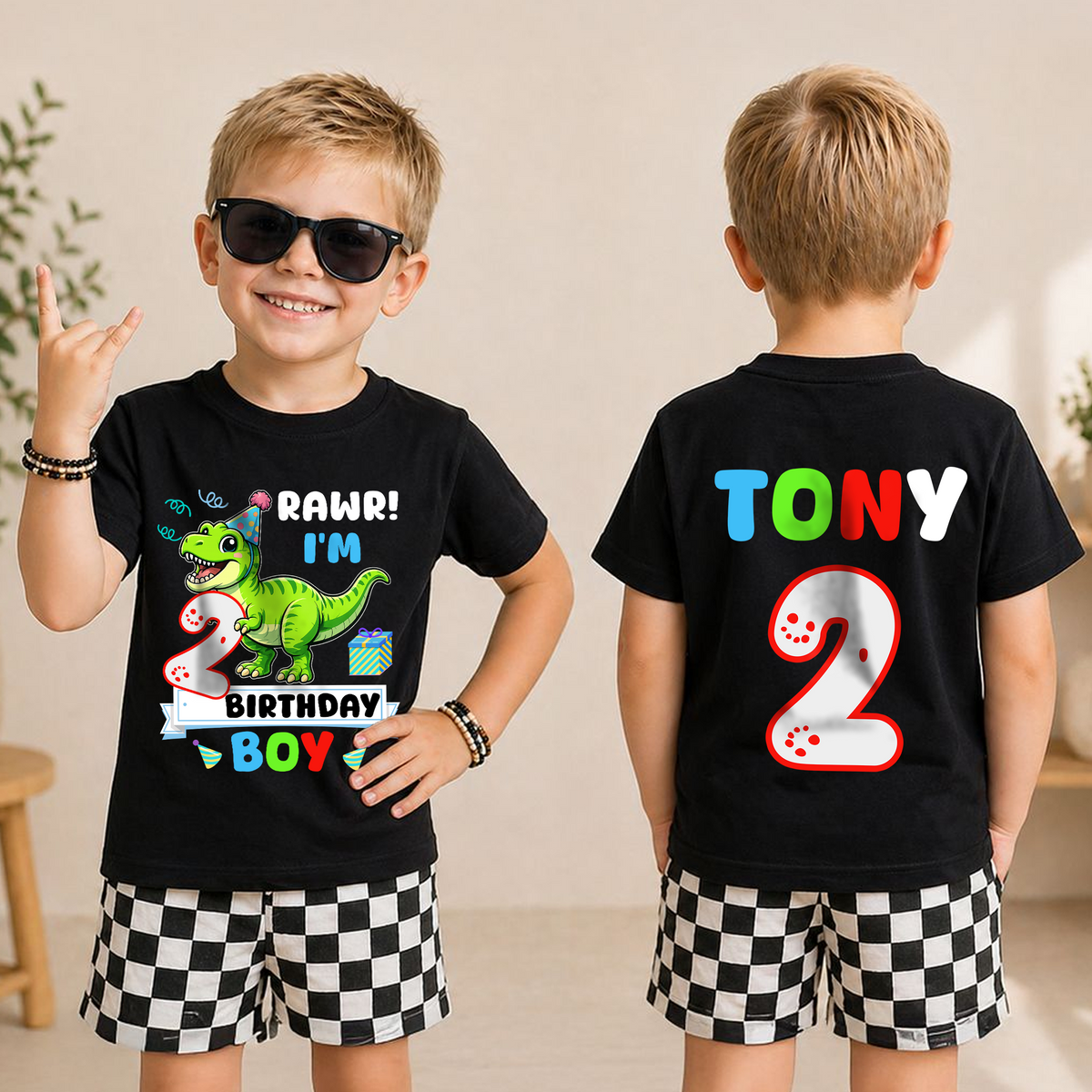 Toddler Personalized Rawr I'm 2 2nd Birthday Shirt for Boys — product view 3