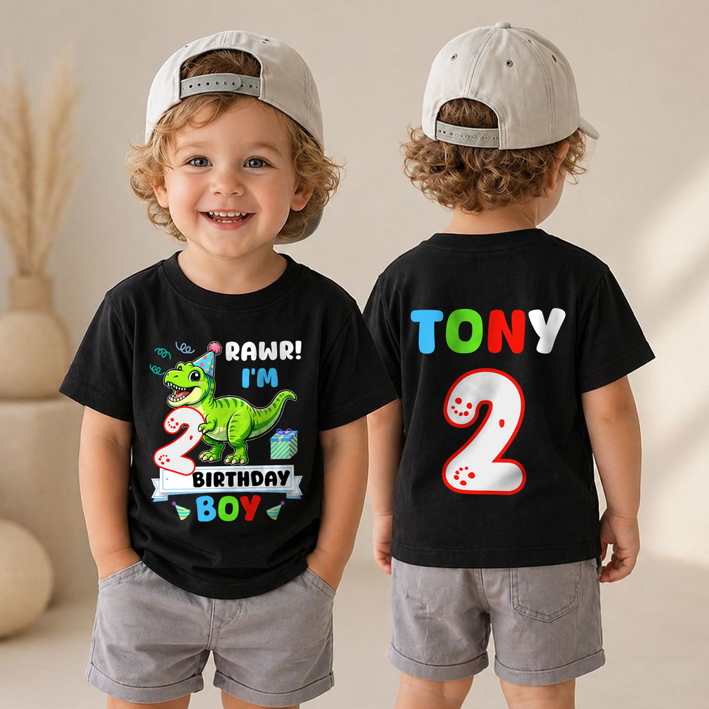Toddler Personalized Rawr I'm 2 2nd Birthday Shirt for Boys — product view 4