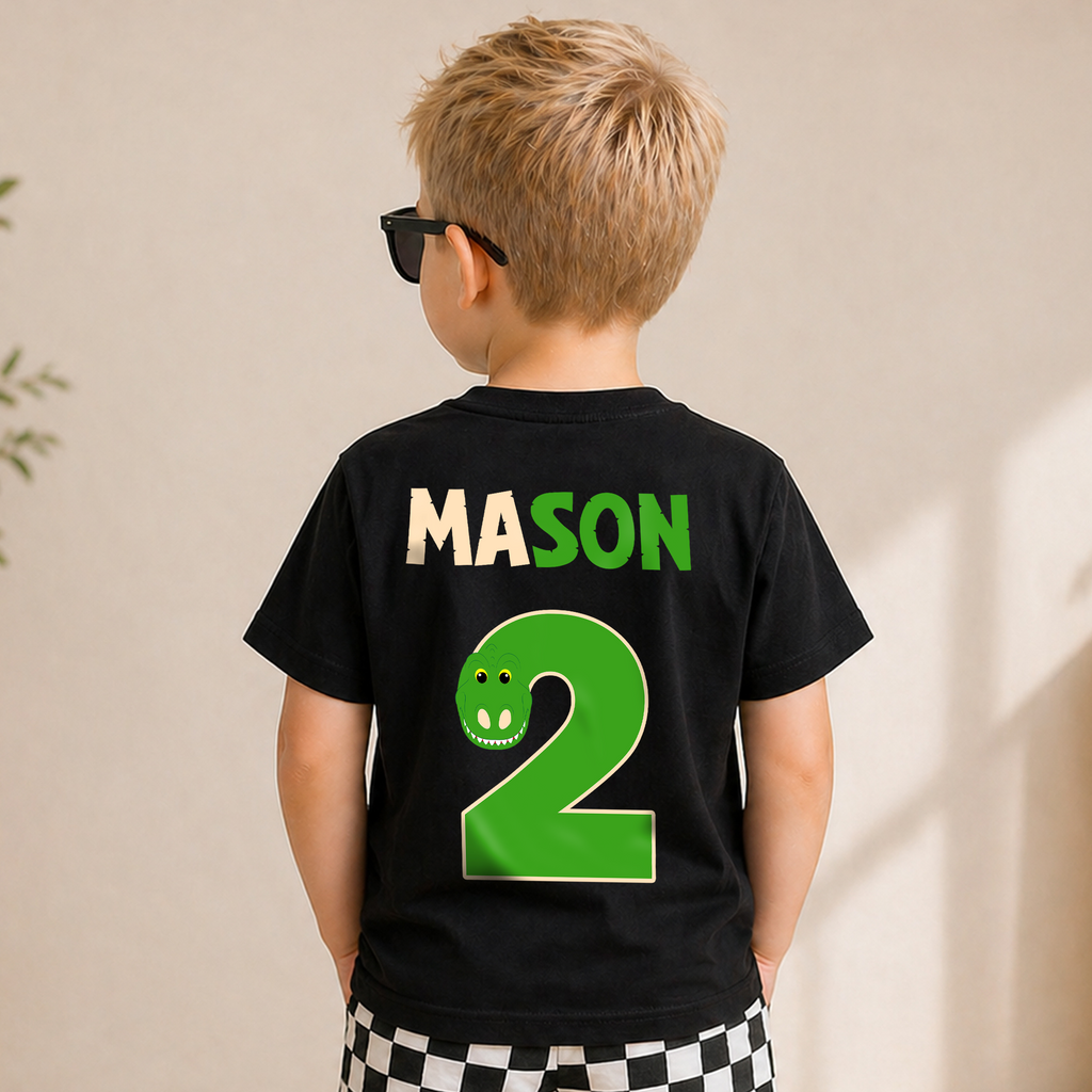 Boys Personalized Rawr I'm Two Crushing It 2nd Birthday Shirt — product view 6